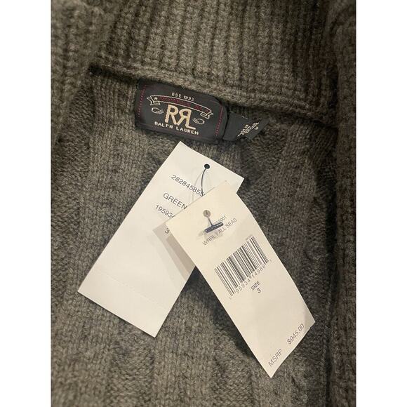 Double RL Ralph Lauren CableKnit Wool Cashmere Sweater Coat 3 M RRL Cardigan NWT - Picture 8 of 8